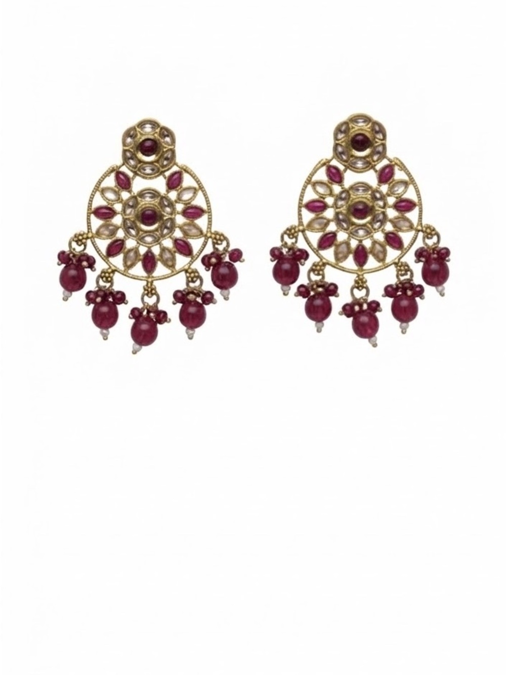 Gold-Tone Ruby Drop Chandbali Earrings - Women Jewelry